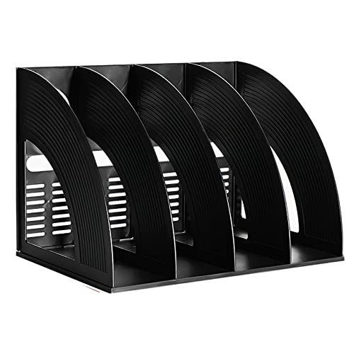 Marte Vanci Magazine File Holder Vertical PP Folder Book Desktop Organizer Plastic Storage Sturdy Vertical 4 Section Folder Black - color: Black 4 Section