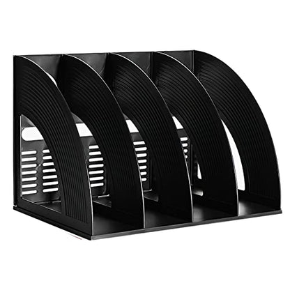 Marte Vanci Magazine File Holder Vertical PP Folder Book Desktop Organizer Plastic Storage Sturdy Vertical 4 Section Folder Black - color: Black 4 Section