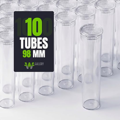 W Gallery 10 Clear 98mm Open Cap Pop Top Tubes, Airtight Pill Bottles