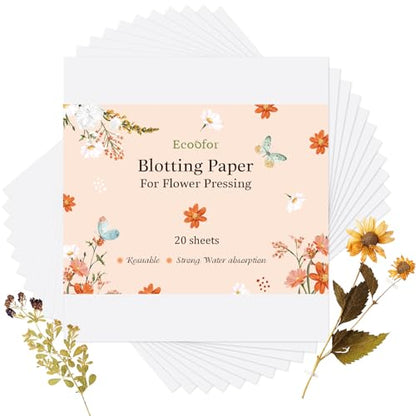 Blotting Paper for Flower Press, 20 Sheets Highly Absorbent and Reusable Blotter Paper for Flower Press Paper Craft 9 x 9 inch
