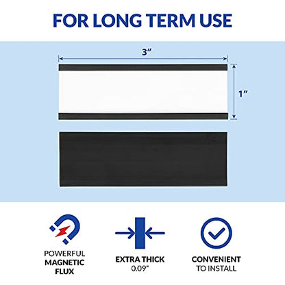 50 Pack "C" Channel Magnetic Label Holders 1x3 with 100 White Card Inserts, 50 Clear Plastic Protectors and Bonus 20 Colorful Cardstock Inserts in Blue, Green, Yellow and Red - Double-Sided Cards