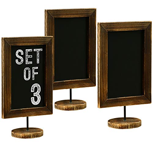 MyGift Set of 3 Tabletop Chalkboard Sign with Burnt Wood Frame and Round Base, Decorative Wedding Table Place Card Signage, Rustic Small Kitchen Countertop Memo Board - color: Burnt Wood, Set of 3