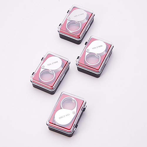 Othmro 4Pcs 10X Magnifying Glass, Diameter 0.83inch Metal Illuminated Jewelry Magnifier, Pocket Folding Magnifying Glass, Mini Microscope Jewelers Eye Loupe, Round Body Jewelry Loupe for Stamps Silver - color: A 10x/ 21 Mm