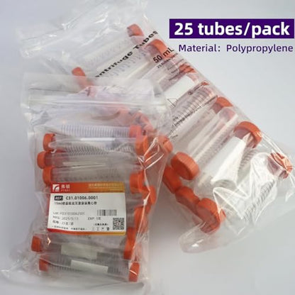 Conical Centrifuge Tubes 50ml,25 Pack Sterile Leak-Proof Test Tubes with Screw Caps,Sealable Plastic Polypropylene Test Tubes with Graduated Marks and Lid (50mL-25Pcs) - size: 50mL-25Pcs