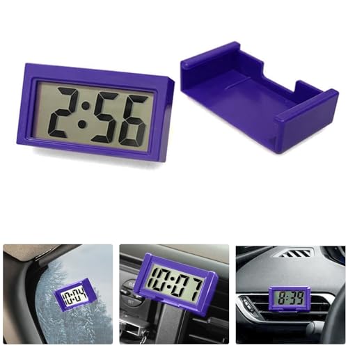 Shudyear Small Digital Clock， with Jumbo LCD Time & Day Display，Mini Automotive Small Digital Clock Battery Operated for Desktop Nightstand Pocket Car Truck Dashboard & Air Vent (1, Purple) - color: Purple