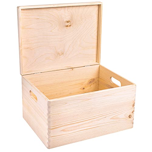 Creative Deco XXL Large Plain Wooden Box Storage with Hinged Lid - color: Beige, size: XXL | Handles