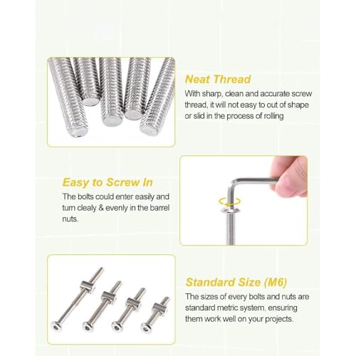 Baby Bed Frame Bolts, Crib Screws Hardware ReplacementKit M6x20/40/60/80mm Hex Drive Socket Cap Screws Barrel Nuts Wooden Dowel Kit for Beds Chairs Furniture et (20Set) - size: 20Set