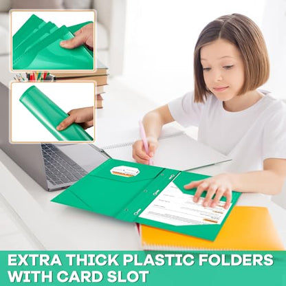Henoyso 36 Pcs Plastic Folder with Clear Front Pocket, Green - color: Green