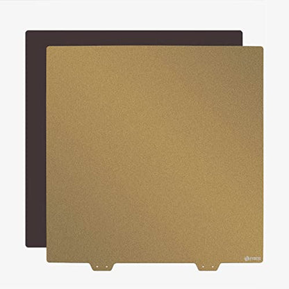 FYSETC 3D Printing Build Platform CR10 S5 Upgrades Flexible Spring Steel Sheet 510mm/20x20in Bed Double Sided Textured Pei Powder Coated Gold Print Plate with Sticker Base 2.0MM - style: 510mm powder plate+ B