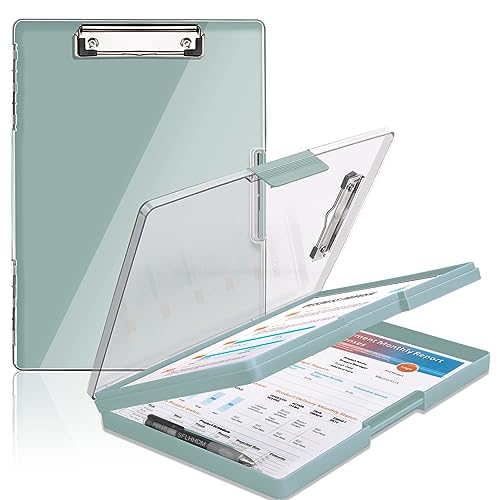 SFLHHDM Clipboard with Storage,Heavy Duty Clip Boards 8.5x11 with 2 Storage Case,Clear Visible Panel Storage Clipboards,Side Opening Nursing Clipboard Folder for Office Supplies-Dark Green - color: Dark Green
