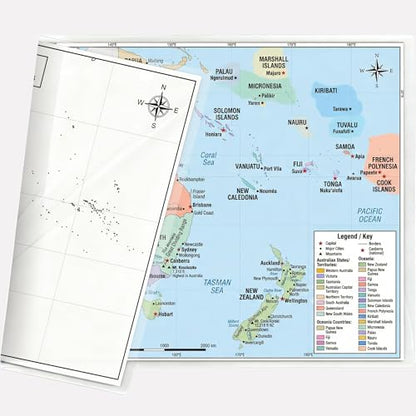 Australia & Oceania Map 11x17 Laminated Dry Erase Geography Chart | Double-Sided with Color Front & Blank Outline Back | Reusable Classroom Tool - color: Australia & Oceania