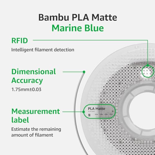 Bambu Lab PLA Matte 3D Printer Filament 1.75mm RFID 1kg with Spool, Marine Blue - color: Marine Blue, size: With Spool