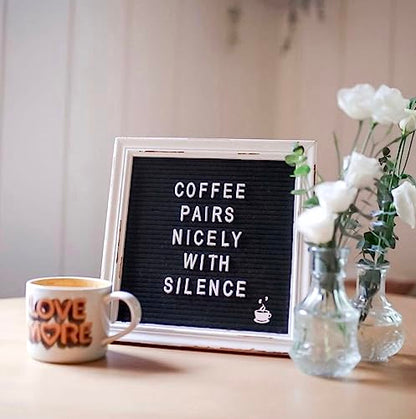 Black Felt Letter Board Baby Announcement Sign with Rustic Wood White Frame - Rustic Farmhouse Letter Board Sign with Stand - 10x10 Felt Board Changeable Message Board with 350 Letter Set - color: Black, size: 10x10 inches