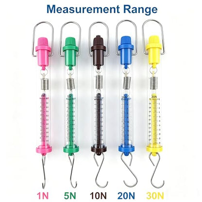 Tubular Spring Scale Set of 5 for Classroom,1N,5N,10N,20N,30N