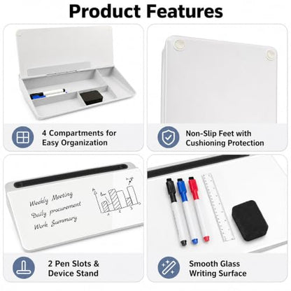 Glass Desktop Whiteboard,Dry Erase Board Buddy Keyboard Stand - color: Black&white