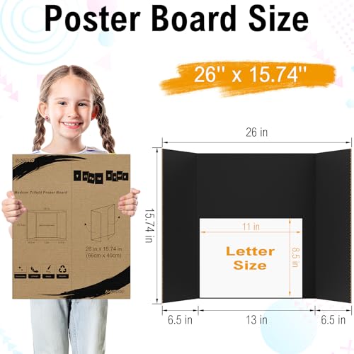HAUTOCO 6 Pcs Trifold Poster Board 26 x 15.74'' Medium Presentation Boards - color: Black, size: 26 x 15.74''
