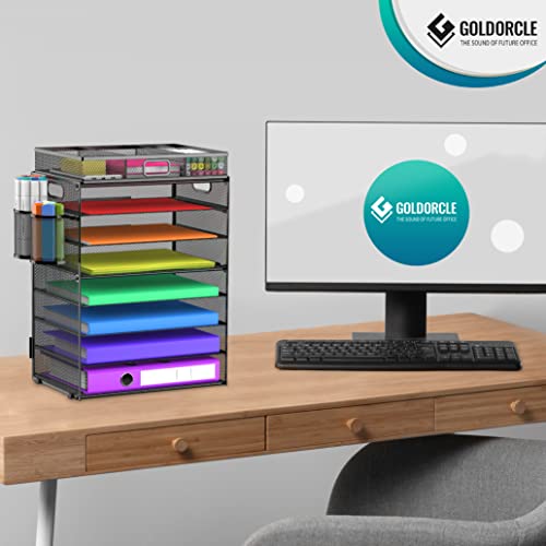 8 Tier Paper Letter Tray Organizer (Black-with Drawer,Pen Holders) - color: Black-with Drawer,pen Holders