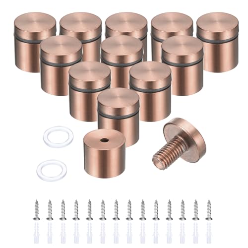 uxcell 12 Pcs 1" x 1" Standoff Screws Stainless Steel Wall Mount Sign Mounting Hardware Kit with 14pcs Screws for Hanging Acrylic Glass Signs Advertising Boards, Rose Gold - color: Rose Gold, size: 1" x 1"