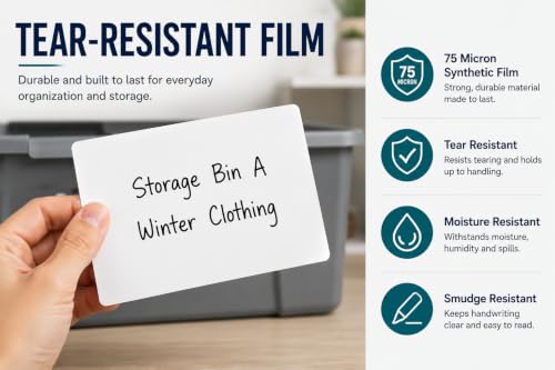 Veritack™ 250, Large Removable Labels for Bins, 4" x 6", Easy to Write, No Residue, for Storage Containers, Garage, Pantry, Closet & Home Organization, Moisture Resistant, Freezer & Refrigerator Safe