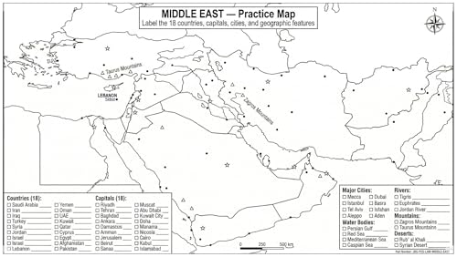 Middle East Poster 11x17 | Laminated Double-Sided Geography Chart with Color Map Front & Blank Outline Back | Reusable Classroom & Homeschool Learning Tool - color: Middle East