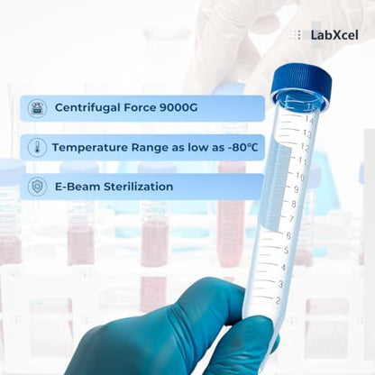 Polypropylene Conical Centrifuge Tubes - Plastic Test Tubes with Caps, Printed Graduation, Sterile, Blue Flat Screw Caps, for Medical and Laboratory Use (50, Conical 15ml) - size: Conical 15ml