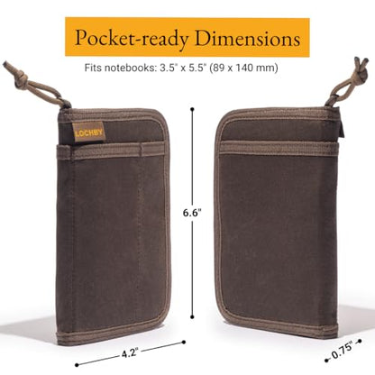 LOCHBY® Pocket Journal | Tomoe River 3.5" x 5.5" Notebook | Waxed Canvas | Ideal for Travelers & Daily Use, Fits Field Notes, Moleskine Cahier - color: Brown, size: Pocket-size Zipper
