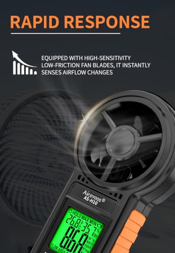 Digital Anemometer Handheld Wind Speed Meter, Measures Wind Speed Wind Flow Temperature and Humidity CFM Air Flow Velocity Meter with Big Backlit Screen