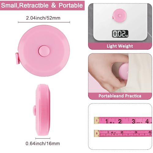 GDMINLO 4 Pack Tape Measure Retractable Measuring Tape for Body Fabric Sewing Tailor Weight Loss Measurements 60-Inch Soft Pink and White & Retractable Black and Pink Dual Sided Tape Measure