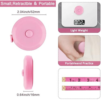 GDMINLO 4 Pack Tape Measure Retractable Measuring Tape for Body Fabric Sewing Tailor Weight Loss Measurements 60-Inch Soft Pink and White & Retractable Black and Pink Dual Sided Tape Measure