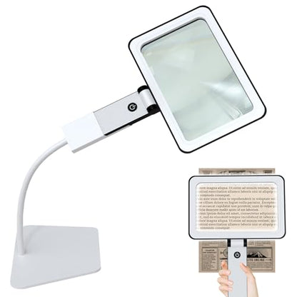 5X Tabletop Magnifying Glass with Light,Detachable and Foldable Acrylic Lenses Handheld Magnifying Glass,Lightweight Rectangular Flexible Gooseneck Magnifier for Seniors Reading、Close Work - style: Magnifying glass with base