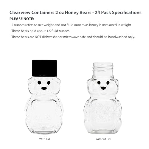 – 24 Pack 2 oz BPA-Free Plastic Honey Bear Bottles with Sealable Black Screw Top Lids, Clear Mini Squeeze Bottles for Honey, Samples & Party Favors (24pk, 2oz, BLK) - color: 24pk - 2oz Bear, Black