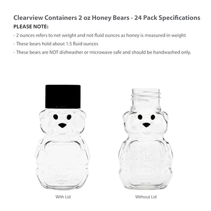 – 24 Pack 2 oz BPA-Free Plastic Honey Bear Bottles with Sealable Black Screw Top Lids, Clear Mini Squeeze Bottles for Honey, Samples & Party Favors (24pk, 2oz, BLK) - color: 24pk - 2oz Bear, Black