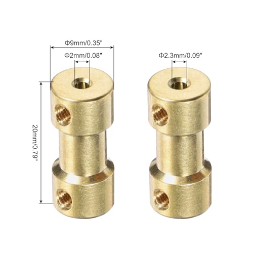 MECCANIXITY 6pcs 2mm to 2.3mm Brass Shaft Coupling Joint Connector with Screws and Hex Wrench Flexible Motor Shaft Coupler for Car Wheels Tires Shaft Motor - size: 2mm to 2.3mm