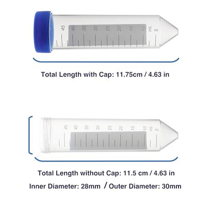 Kashi Scientific 50mL Screw-Cap Conical Centrifuge Tubes, Sterile Transparent Test Tubes with Printed Graduation and Write-on Spot [50mL, 25] - size: 50mL Conical, Sterile