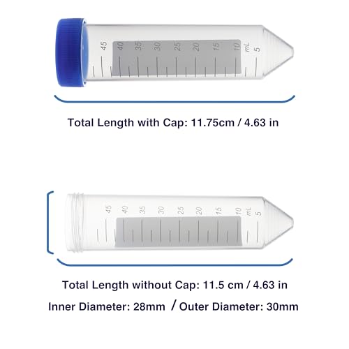 Kashi Scientific 50mL Screw-Cap Conical Centrifuge Tubes, Sterile Transparent Test Tubes with Printed Graduation and Write-on Spot [50mL, 100] - size: 50mL Conical, Sterile