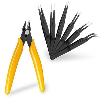 goobay 74095 Tweezers Set of 6 + Precision Side Cutters/Tweezers and Pliers as Watch Tool, Model Making Tool and Small Repairs/Small Tool Set/Preparation Cutlery/Stainless Steel