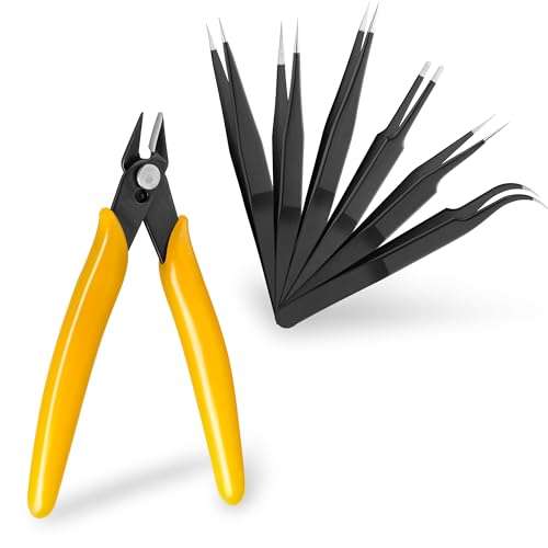 goobay 74095 Tweezers Set of 6 + Precision Side Cutters/Tweezers and Pliers as Watch Tool, Model Making Tool and Small Repairs/Small Tool Set/Preparation Cutlery/Stainless Steel