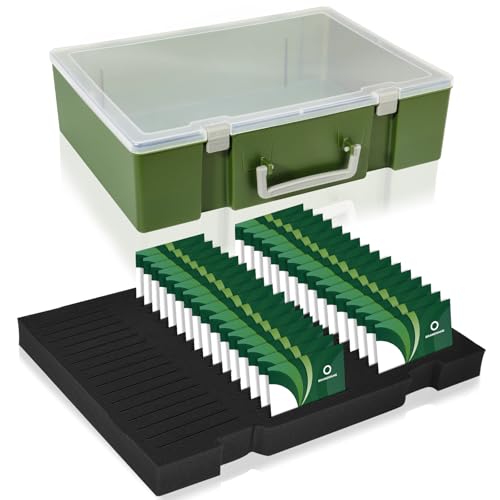 Foam Name Badge Holder with Case (Holds 48 Badges) Tray ID Badge Organizer Clear Tag Holders for Desk Office School (Army Green) - color: Green Holder With Black Foam