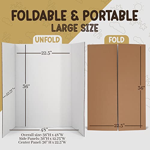 White Trifold Presentation Board 36" x 48" (Pack of 2) Self-Adhesive Science Subtitles Included - Display Exhibition Board Lightweight and Portable with Smooth Surface - By Emraw - size: 36" X 48", style: 2