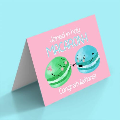 Amanda Creation Funny Wedding Card for Bride and Groom, 4x6 Blank Inside with Silver Envelope, Macaron Newlywed Congratulations Greeting - style: Macaron Cookie