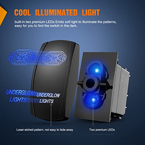 Nilight Underglow Lights Rocker Switch w/Jumper Wires Set 5Pin Laser Blue - size: UNDERGLOW LIGHTS