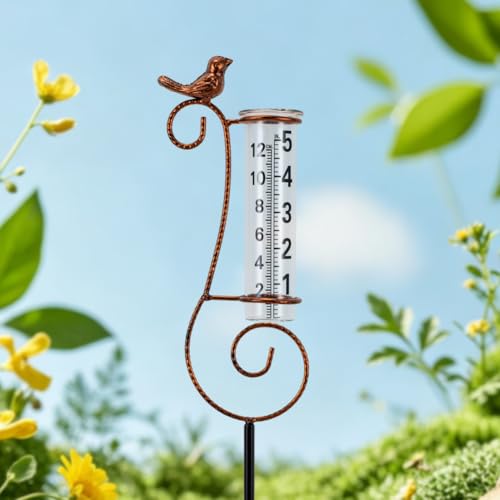 Hummingbird Rain Gauge Outdoor, 7 Inch Tube Metal Rain Gauge - color: Copper Hummingbird