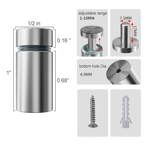 8 Pack Sign Standoff Screws 1/2 x 1 in Stainless Steel Standoffs Wall Mount - color: Silver, size: 1/2" x 1"