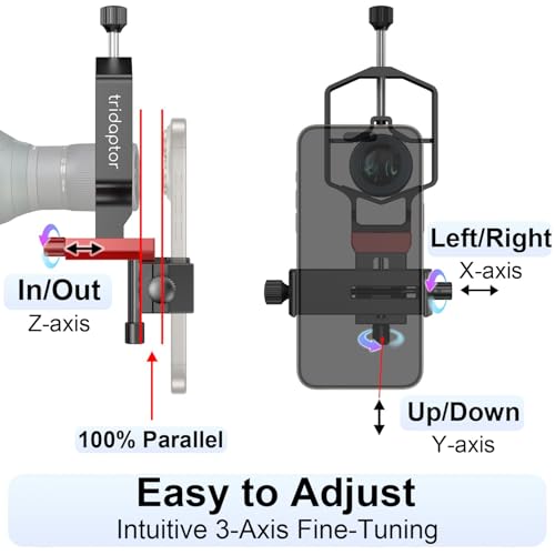 tridaptor - Universal Digiscoping Adapter | High-Precision Phone to Telescope 3-Axis Metal Holder Mount for Spotting Scope Monocular Microscope|Fits 2.4" Eyepiece Max&Most Cell Phone Camera - color: TRIDAPTOR (without Bluetooth)