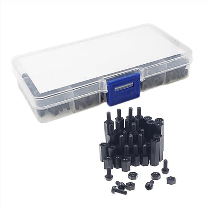 M2.5 Black Nylon Male-Female Hex Standoffs Screws Nuts Assortment Kit - size: 240PCS/M2.5(Black)