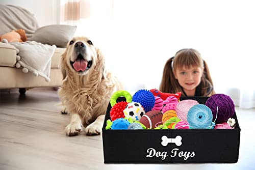 Geyecete Large Dog Toys Storage Bins - Foldable linen Trapezoid Organizer Boxes with weave Rope Handle, Collapsible Basket for Shelves (Black-DOG) - color: Black