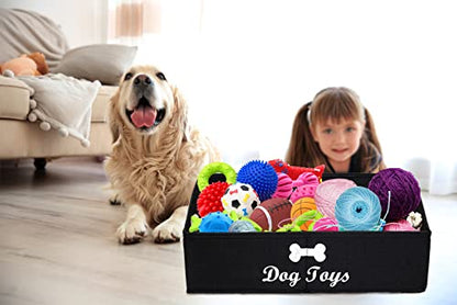 Geyecete Large Dog Toys Storage Bins - Foldable linen Trapezoid Organizer Boxes with weave Rope Handle, Collapsible Basket for Shelves (Black-DOG) - color: Black