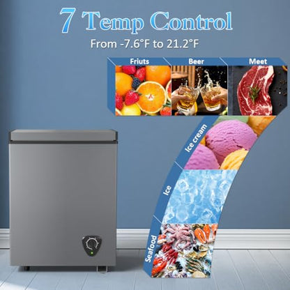 3.5 Cu.Ft Small Chest Freezer - Deep Freezer 7 Adjustable Temperature - color: Grey
