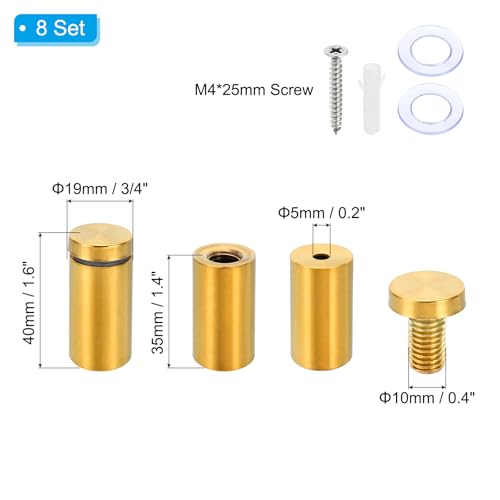 PATIKIL 3/4"x1.6" Sign Standoff Screws 8 Set Steel Wall Standoff Gold - color: Gold, size: 3/4 x 1.6 Inch