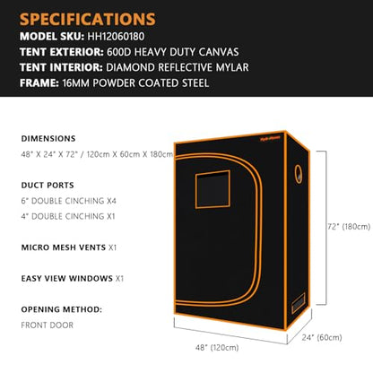 4x2 Grow Tent Kit (48"x24"x71") - Heavy-Duty 600D Diamond Mylar Lining, 98% Reflective, Viewing Window & Waterproof Floor Tray for Hydroponics Indoor Growing - size: 48"x24"x71"